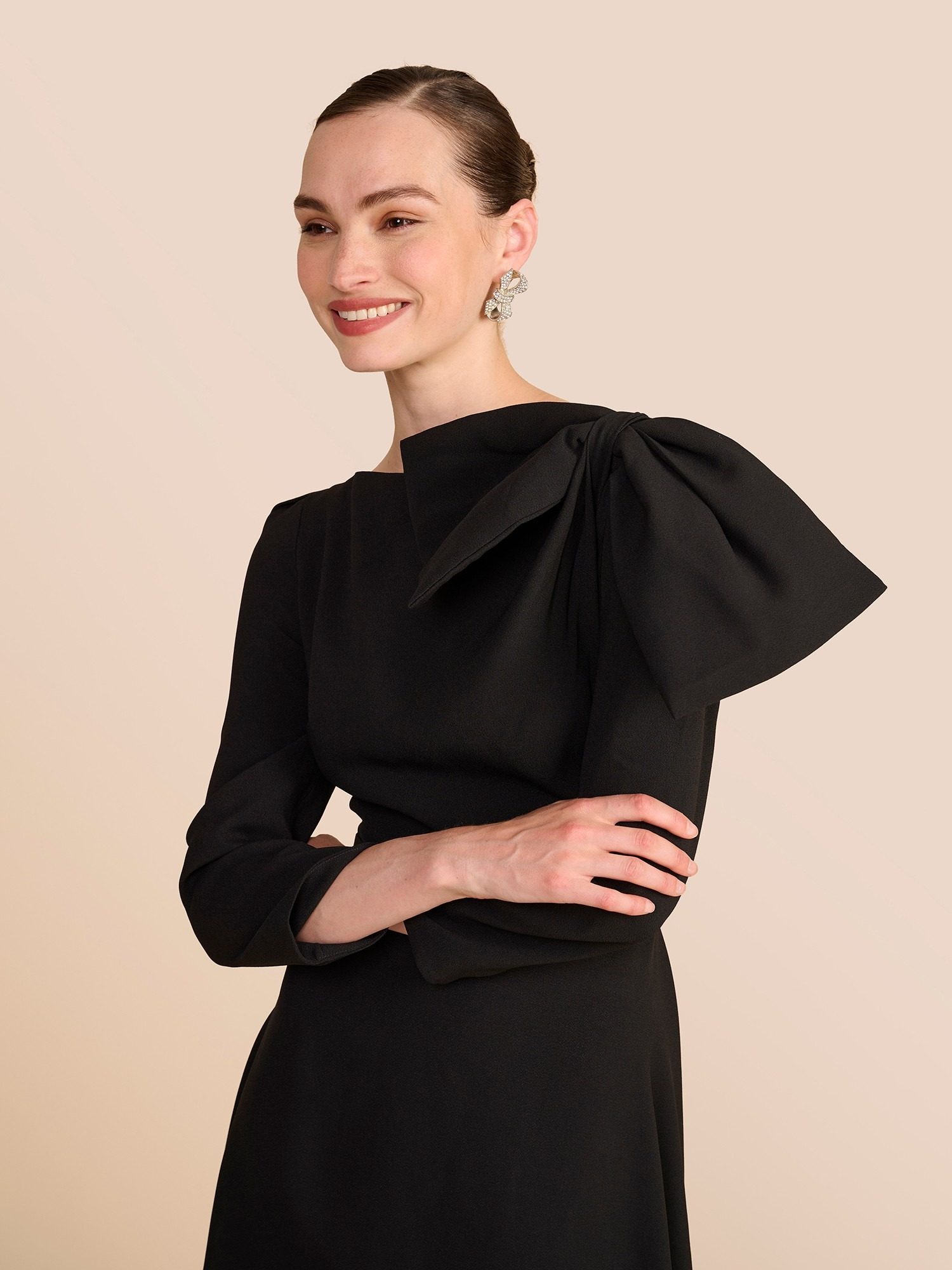 Beulah London black dress with bow shoulder detail ecommerce photography