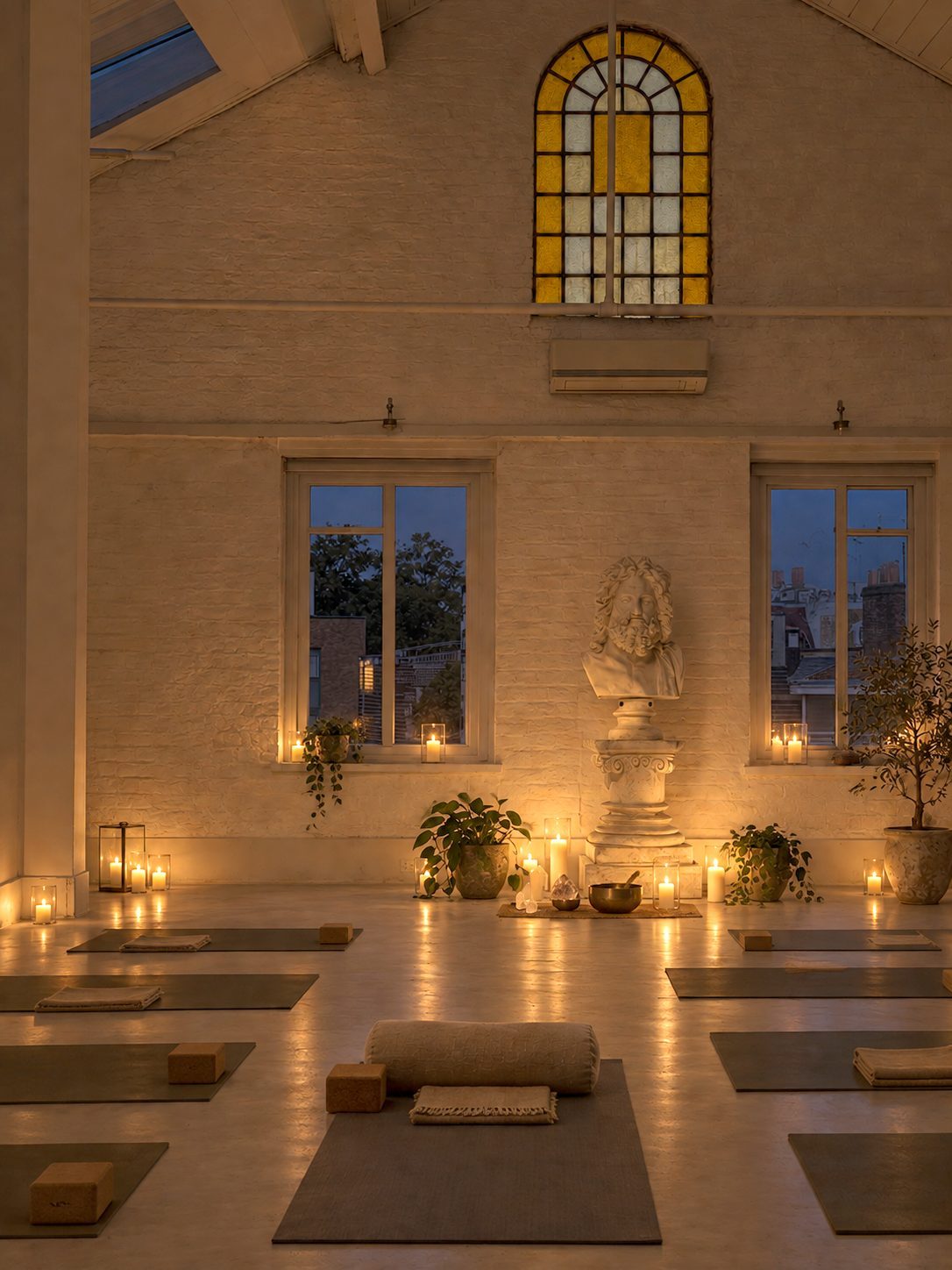 Candlelit event space set up inside the Motherlight studio in Shoreditch