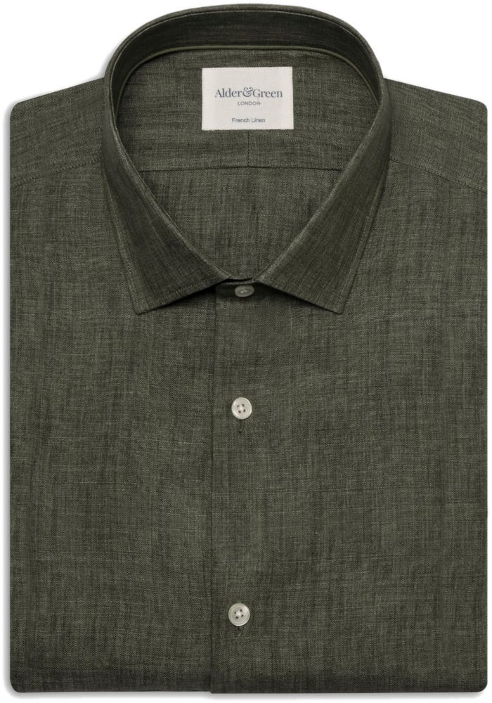 Green linen shirt flat lay photography