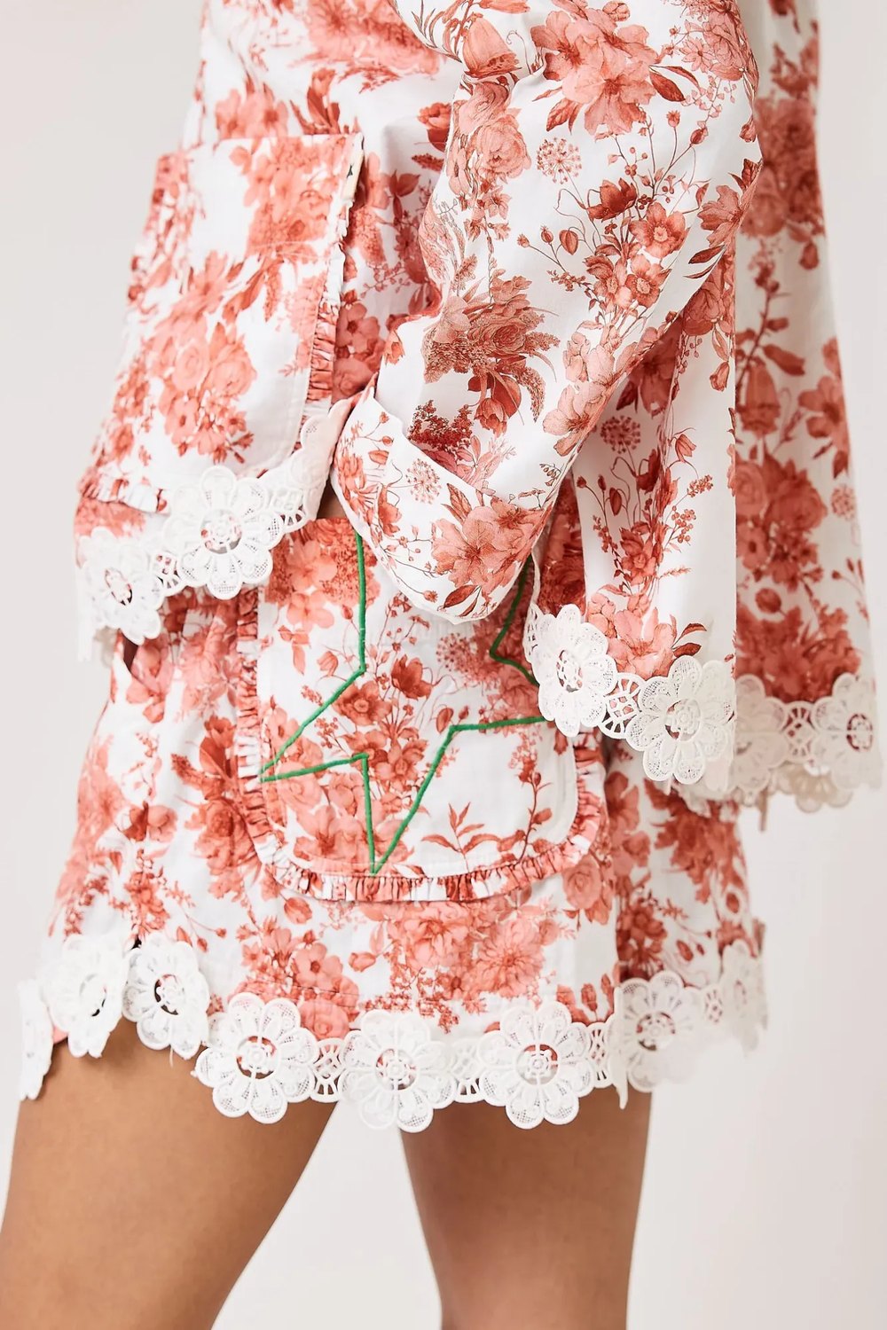 Lonestar Daughters floral jacket and shorts with lace trim and embroidered star, detail